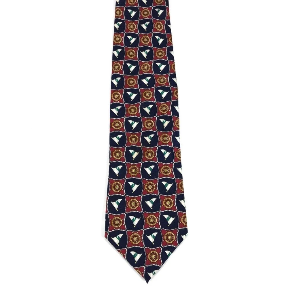 Beaufort Tie Rack Navy Red Nautical Rudder Tie Necktie 100% Silk Made In Italy